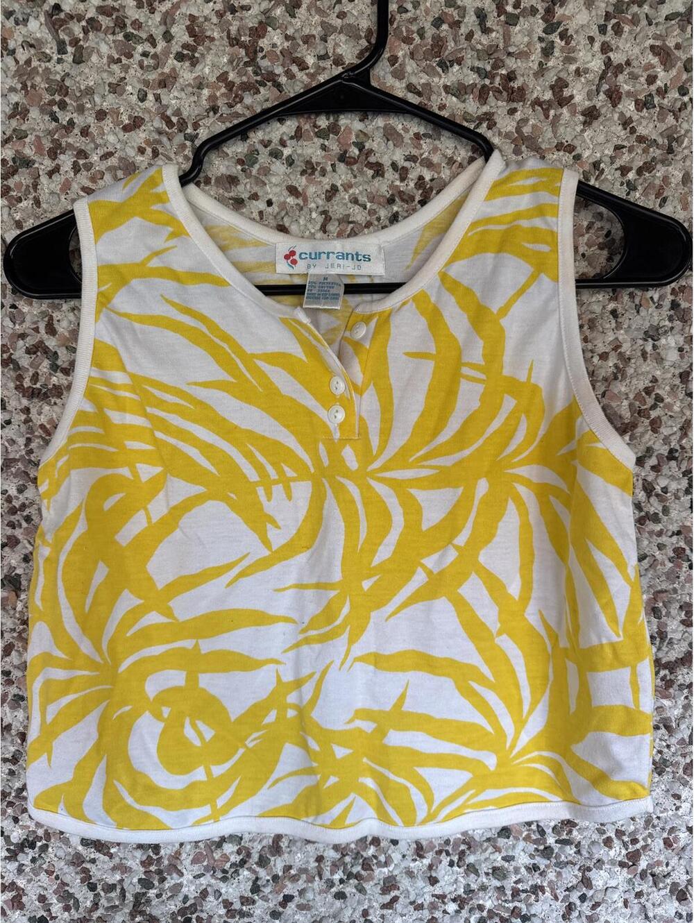 Vintage Currants by Jeri-Jo Yellow Palm Print Crop Tank Top M 80s 90s Style